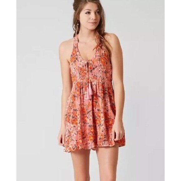 Free People Washed Ashore Floral Mini Dress‎ Pink Open Back Fairy Boho Size S - Picture 1 of 9